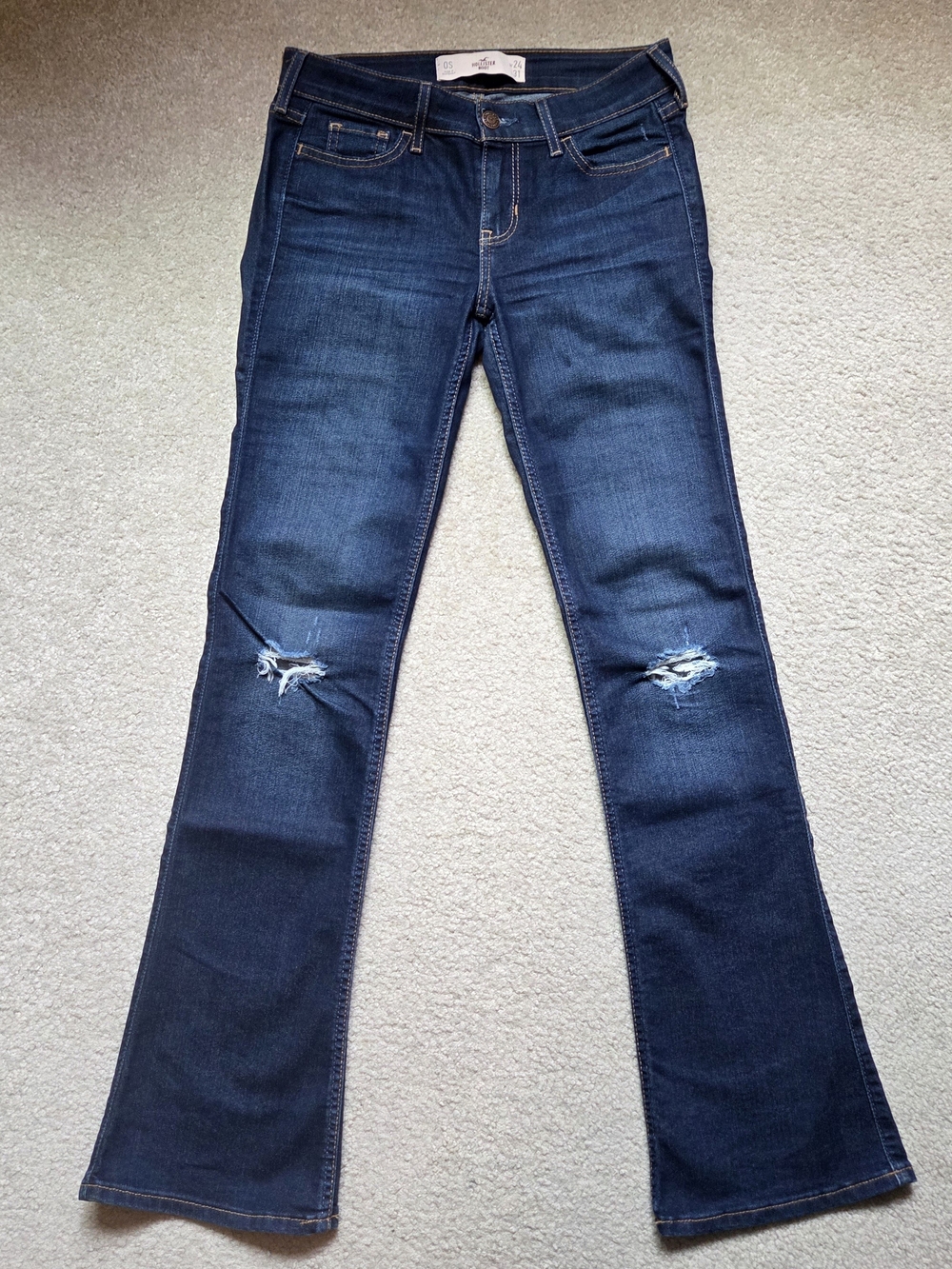 Vintage Y2K Hollister Distressed Low Rise Bootcut Jeans Dark Wash Size 0S W24